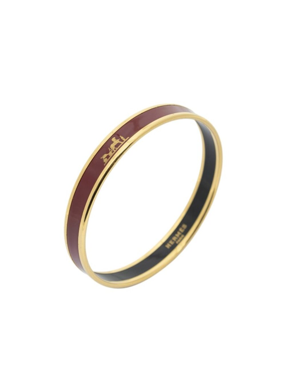 Hermes Enamel Bangle Brown Logo Motif Bracelet